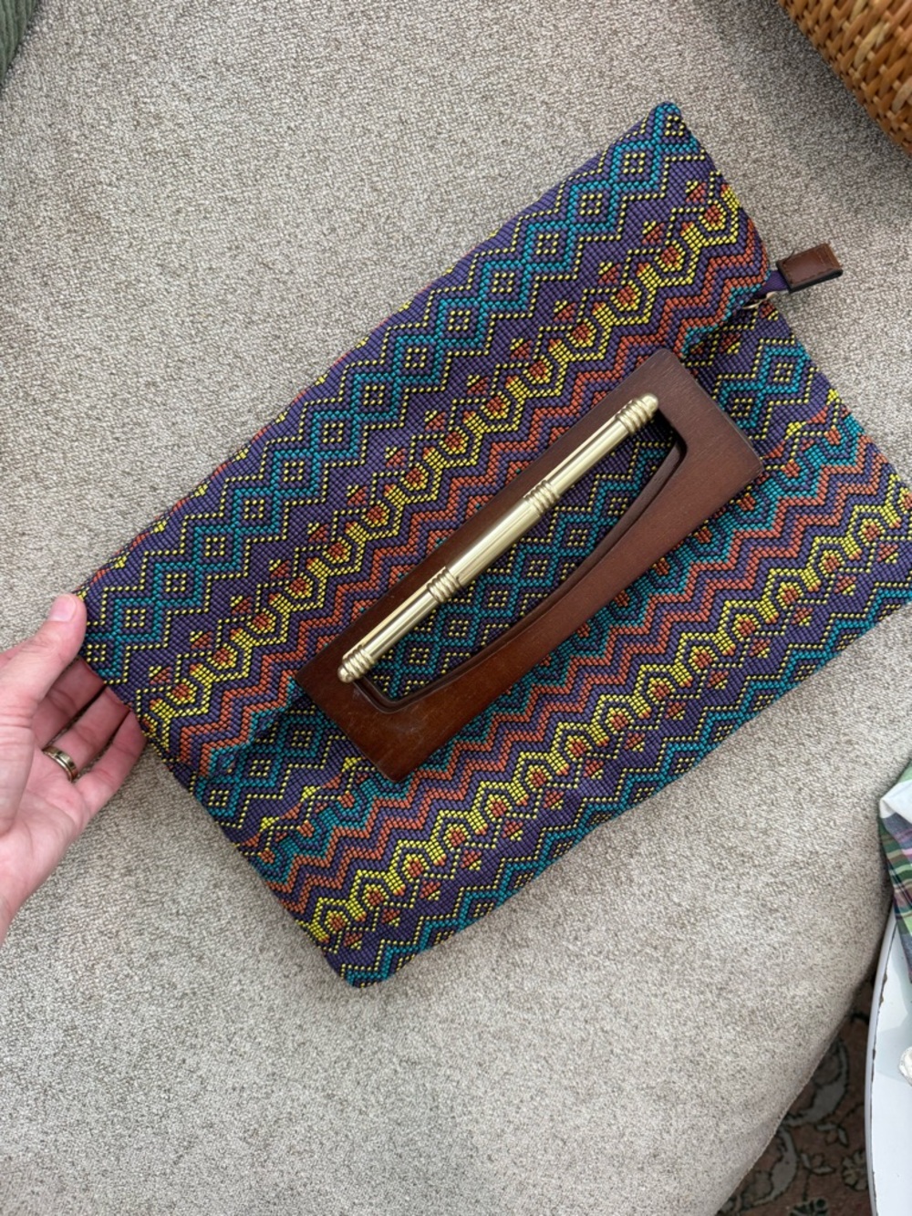jcpenney Multicolor Beaded Clutch with Wooden Handle